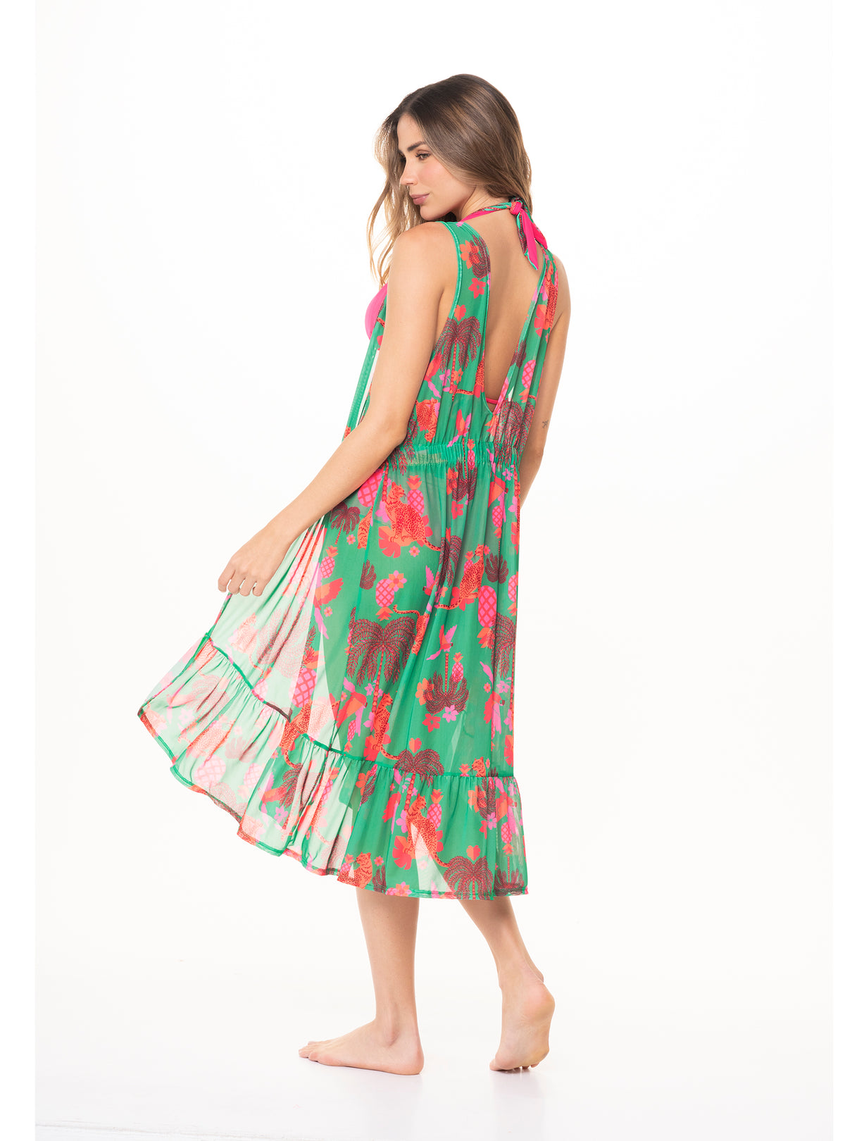 salida de baño Largo con escote en V y con tela en Lycra 9006 Amazonico