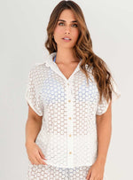 Camisa Manga Corta en Ojalillo con Lycra 9009 Marfil