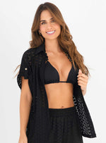 Camisa Manga Corta en tela Ojalillo con Lycra 9009 Negro