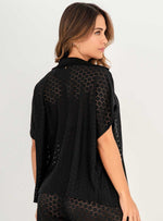 Camisa Manga Corta en tela Ojalillo con Lycra 9009 Negro