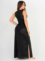 Vestido Largo en tela Ojalillo con Lycra 9012Negro