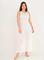 Vestido Largo en tela Ojalillo con Lycra 9012 Marfil