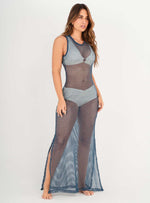 Vestido Largo Malla con hilos Lurex brillantes 9016 azul