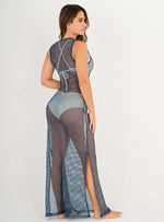 Vestido Largo Malla con hilos Lurex brillantes 9016 azul