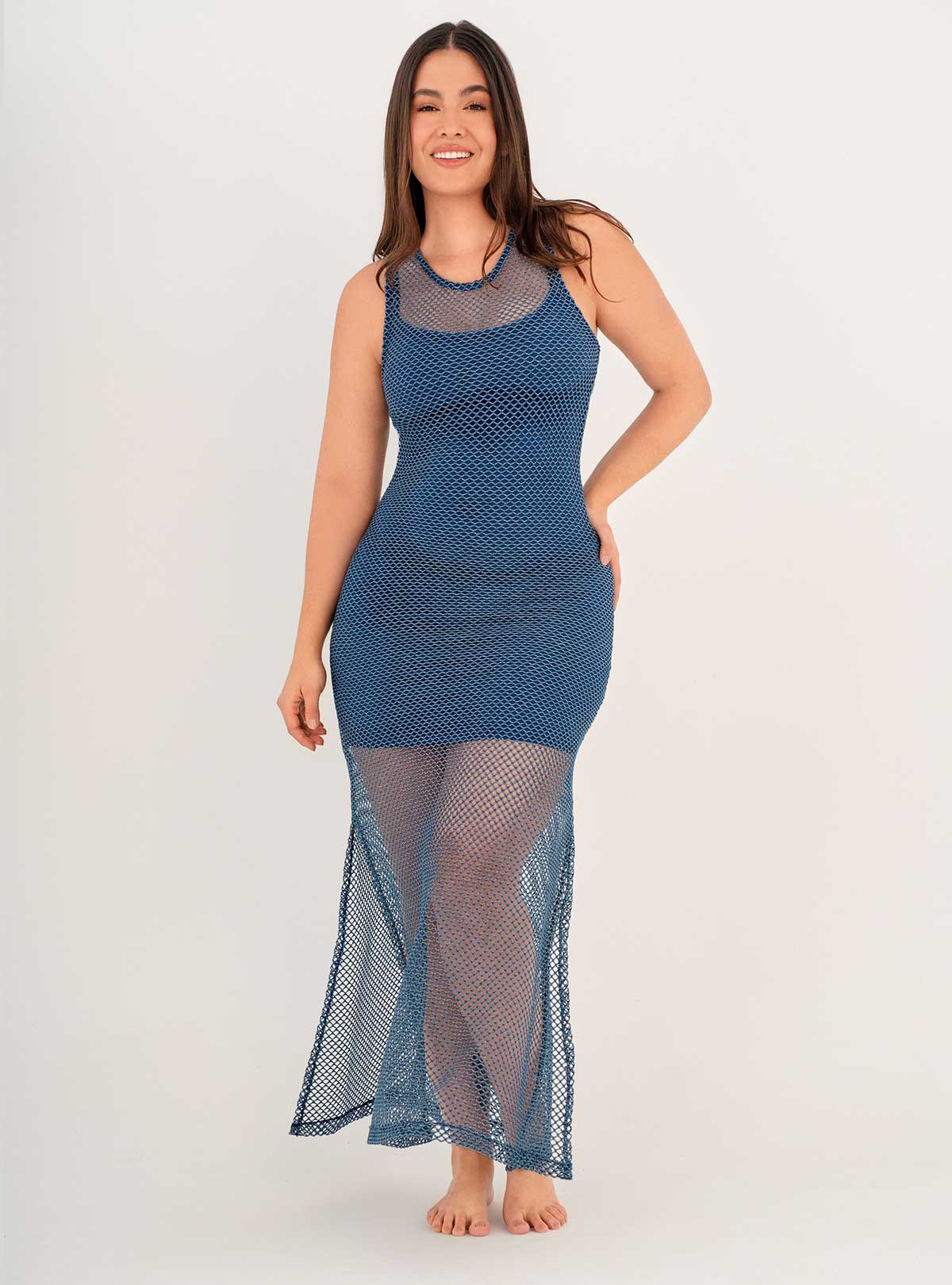 Vestido Largo Malla con hilos Lurex brillantes 9016 azul