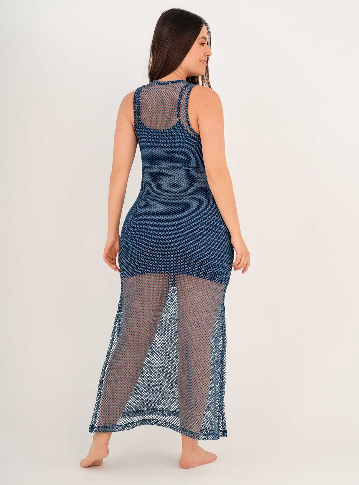 Vestido Largo Malla con hilos Lurex brillantes 9016 azul