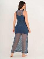 Vestido Largo Malla con hilos Lurex brillantes 9016 azul