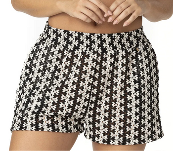 SHORTS EN TELA CROCHET ZIGZAG NEGRO, CON BOLSILLOS LATERALES. 8202