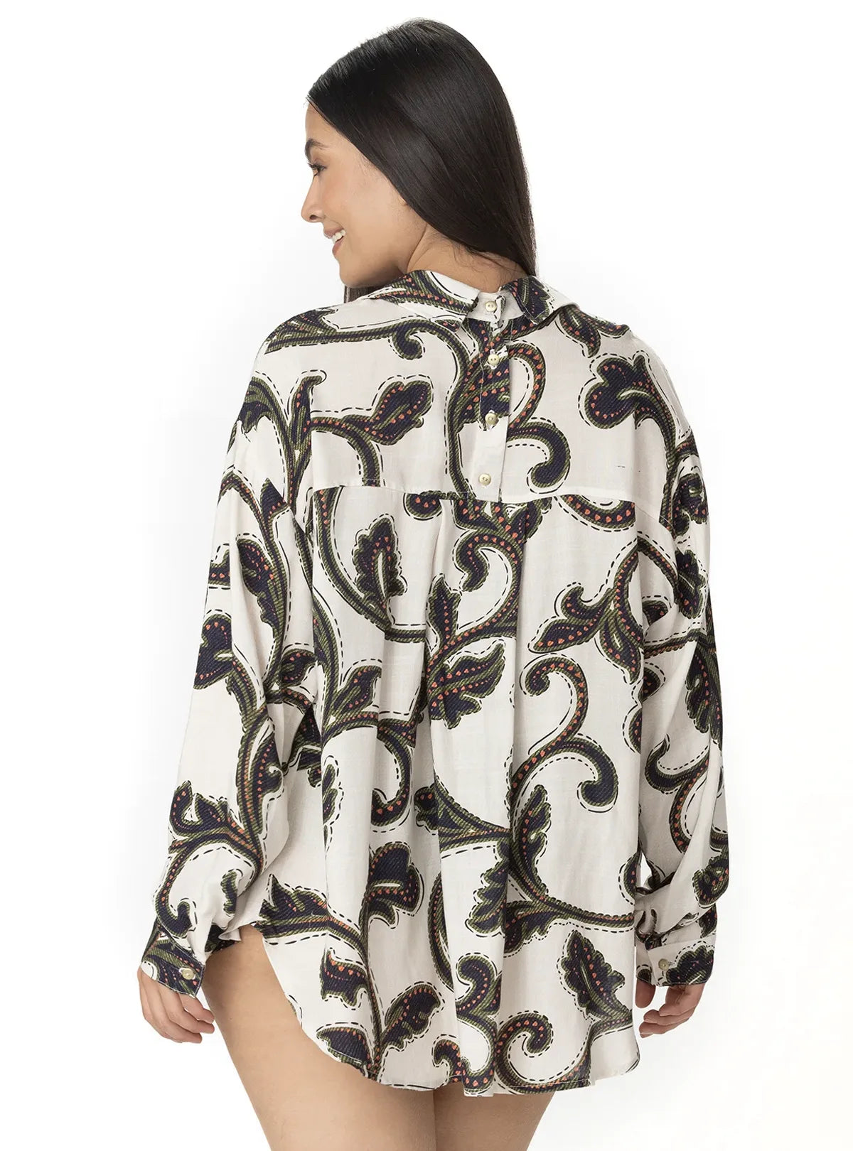 CAMISA OVERSIZE VISCOSA ESTAMPADA ARABESCO 8164