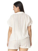 CAMISA CON PRETINA Y BOTONES PERLADOS EN ALGODON CON LUREX 8144 MARFIL