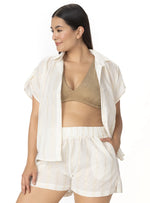 CAMISA CON PRETINA Y BOTONES PERLADOS EN ALGODON CON LUREX 8144 MARFIL