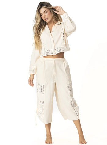 CAMISA MANGA LARGA EN LINO SEMILLA 8186