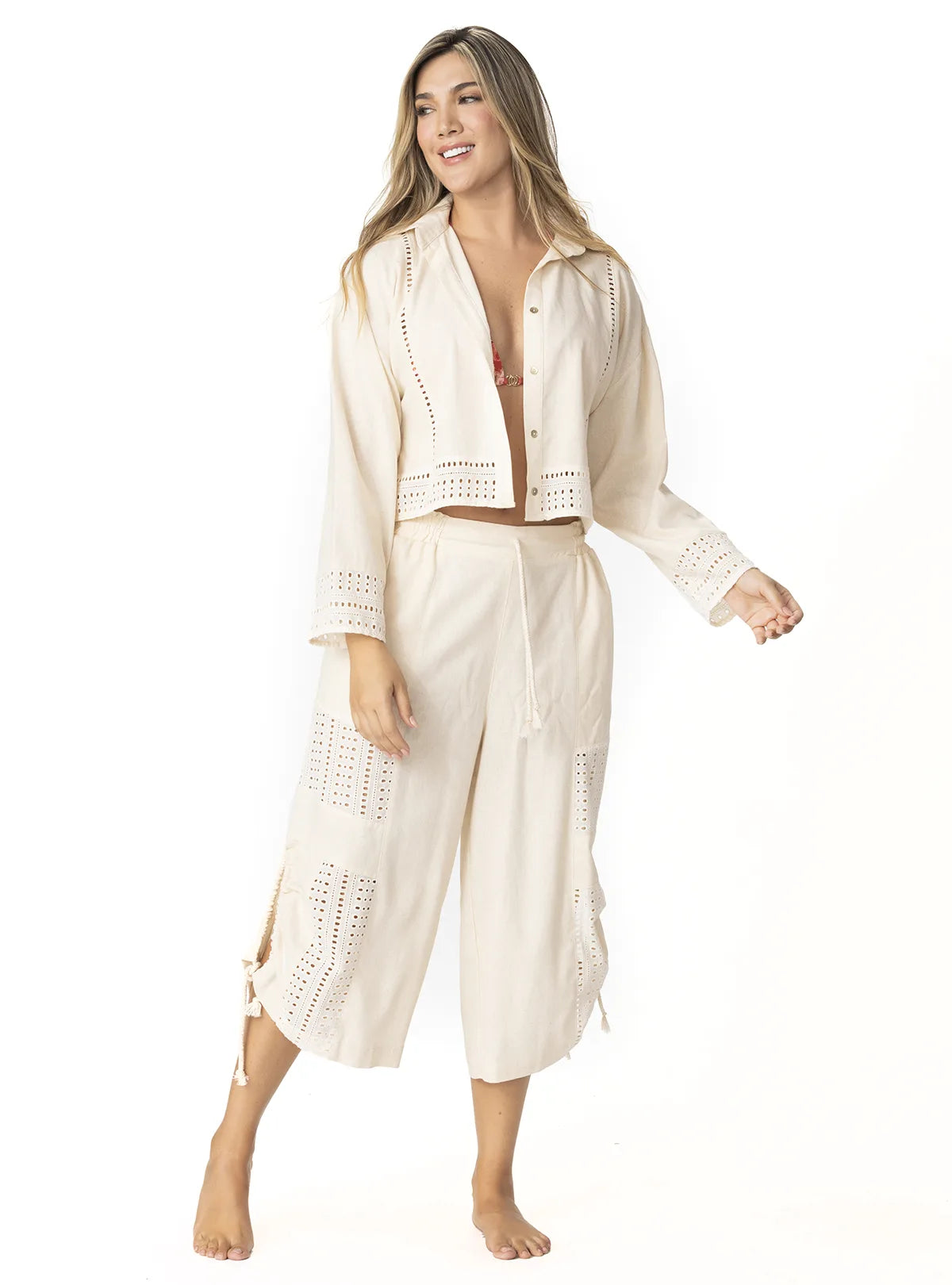 CAMISA MANGA LARGA EN LINO SEMILLA 8186