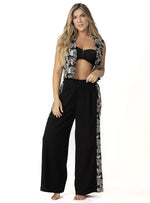 PANTALÓN EN ALGODÓN NEGRO CON DETALLE BORDADO EN LATERALES. 8211