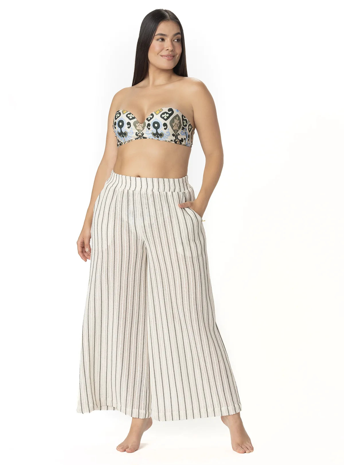 PANTALÓN BOLSILLOS CROCHET RAYAS CRUDO 8178