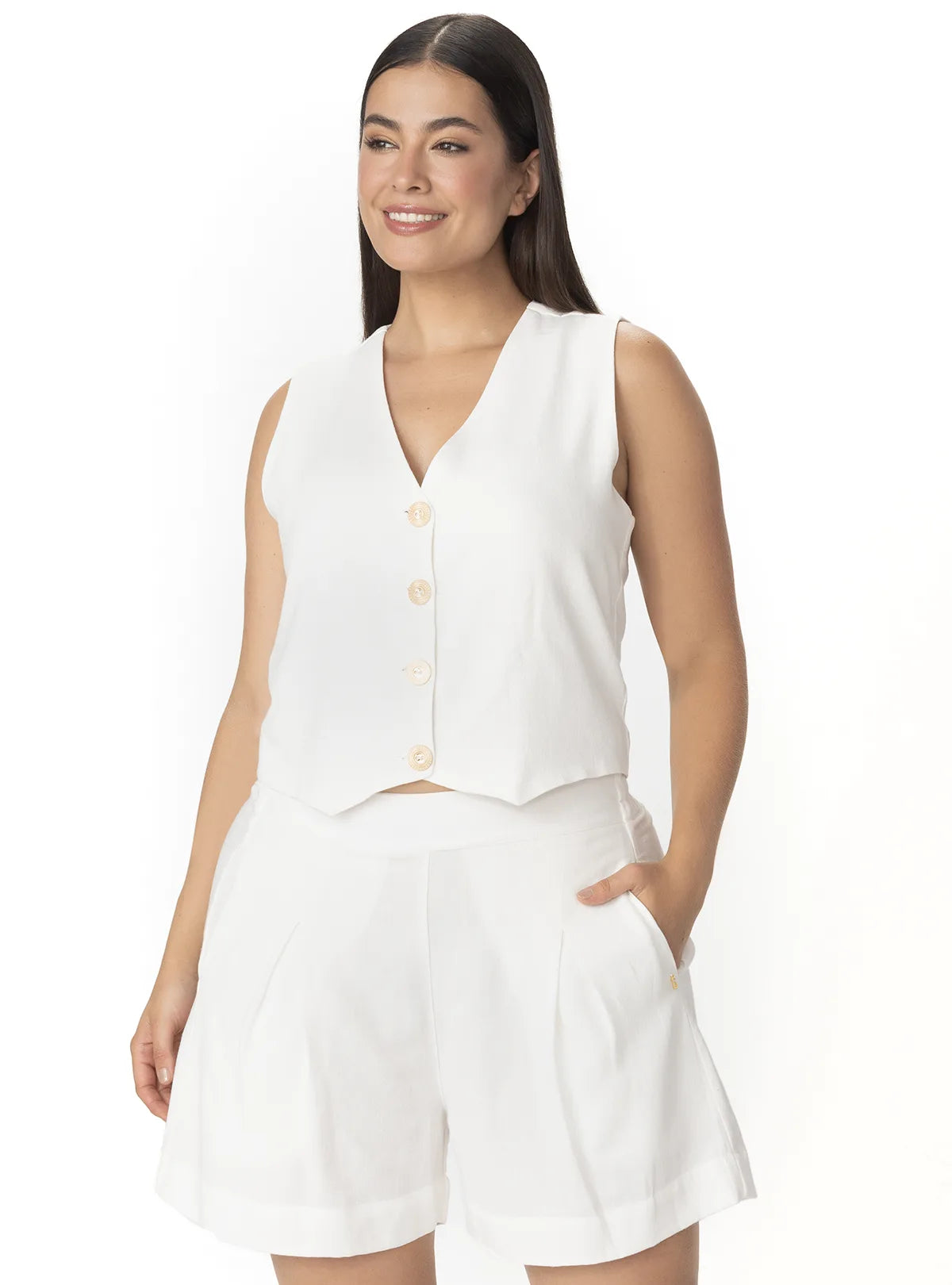 SHORTS CON BOTONES EN LINO MARFIL 8196