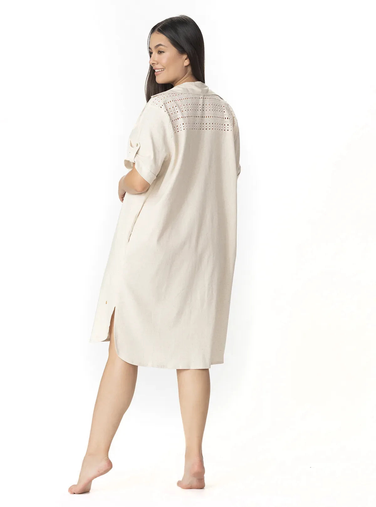 VESTIDO BLUSÓN MIDI EN LINO SEMILLA 8191