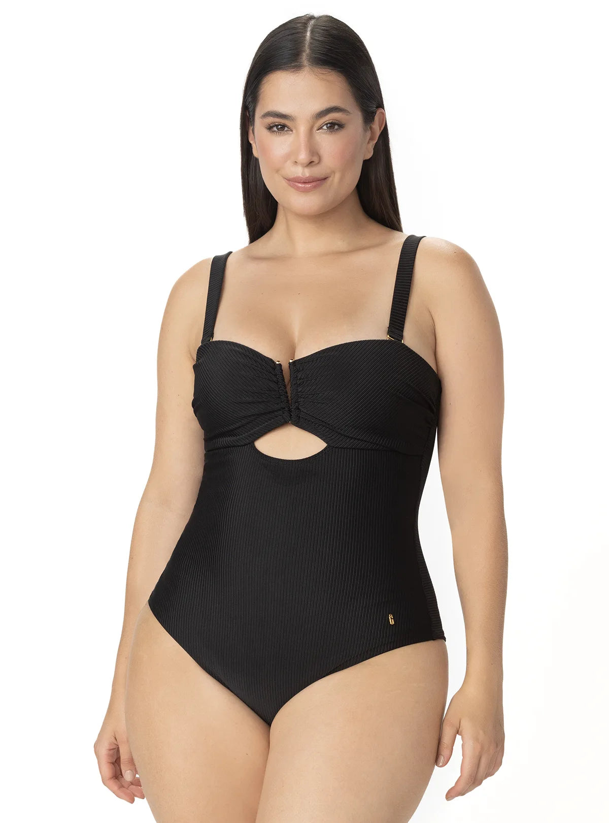 ENTERO STRAPLESS CON POWERNET Y COPA FIJA EN TELA RIB NEGRO 1388
