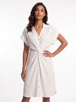 Vestido Midi Blanco para Mujer con Botones en Madera. Casual, Elegante y Versátil. En Viscosa, Lycra. 8094