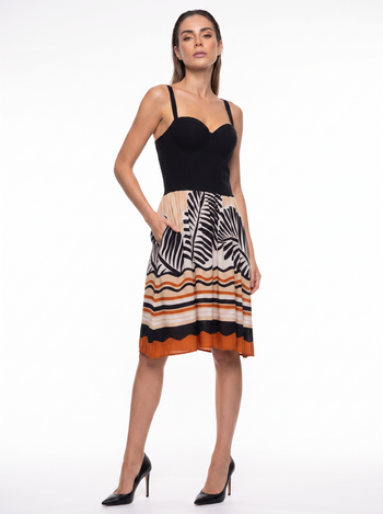 Vestido Midi Mujer Elegante con Corset y Falda Estampada. 8073 Palmeras