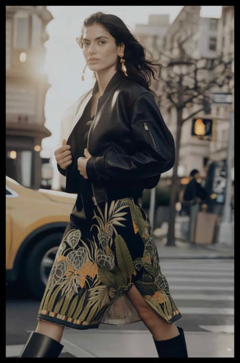 Vestido Urbano en Viscosa con Estampado Botánico y Aberturas Laterales. 8079 Selva