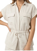 CAMISA MANGA CORTA ESTILO CARGO EN LINO SEMILLA 8348