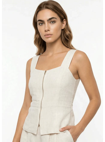BLUSA AJUSTADA CON CREMALLERA EN LINO SEMILLA 8345