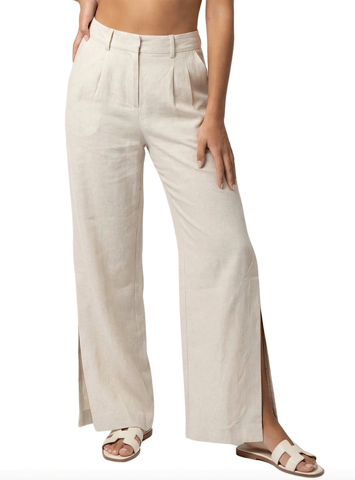 PANTALÓN ESTILO CLÁSICO EN LINO SEMILLA 8346