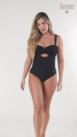 ENTERO STRAPLESS CON POWERNET Y COPA FIJA EN TELA RIB NEGRO 1388