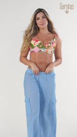 COPA STRAPLESS CON RECOGIDO ESTAMPADO LIORA 7137