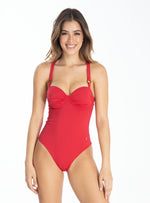 Vestido de baño Entero con Copa realce y control abdomen rojo 1298