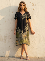 Vestido midi con cenefa selvático en tela viscosa 8079 Selva