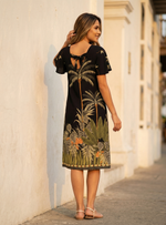 Vestido midi con cenefa selvático en tela viscosa 8079 Selva