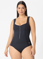 Vestido baño entero-copa-control abdomen-cremallera-negro 1380