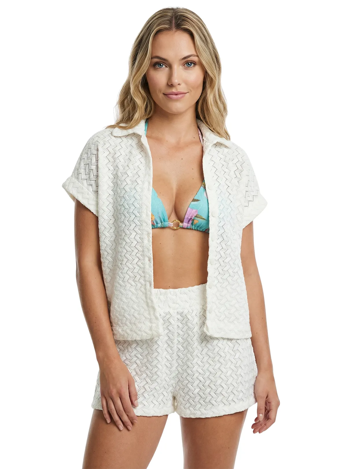 CAMISA MANGA CORTA EN CROCHET MARFIL 8300