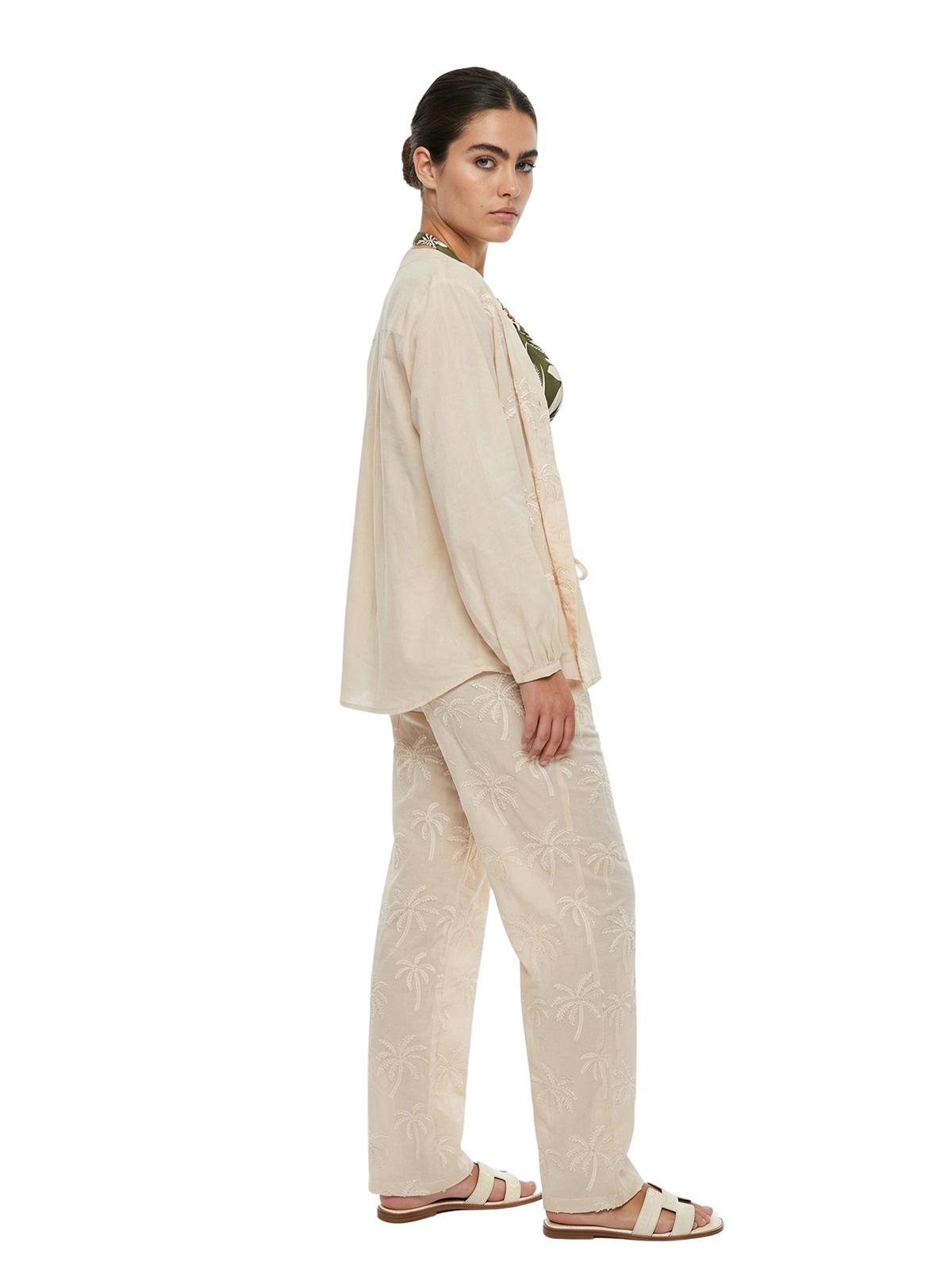 CAMISA MANGA LARGA EN ALGODÓN BORDADO DE PALMERAS 8317