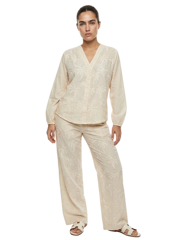 CAMISA MANGA LARGA EN ALGODÓN BORDADO DE PALMERAS 8317