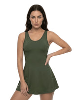 ENTERO CON FALDA VERDE OLIVA 1407