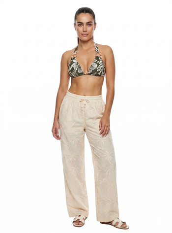 PANTALÓN ESTILO CLÁSICO EN ALGODÓN BORDADO DE PALMERAS 8319