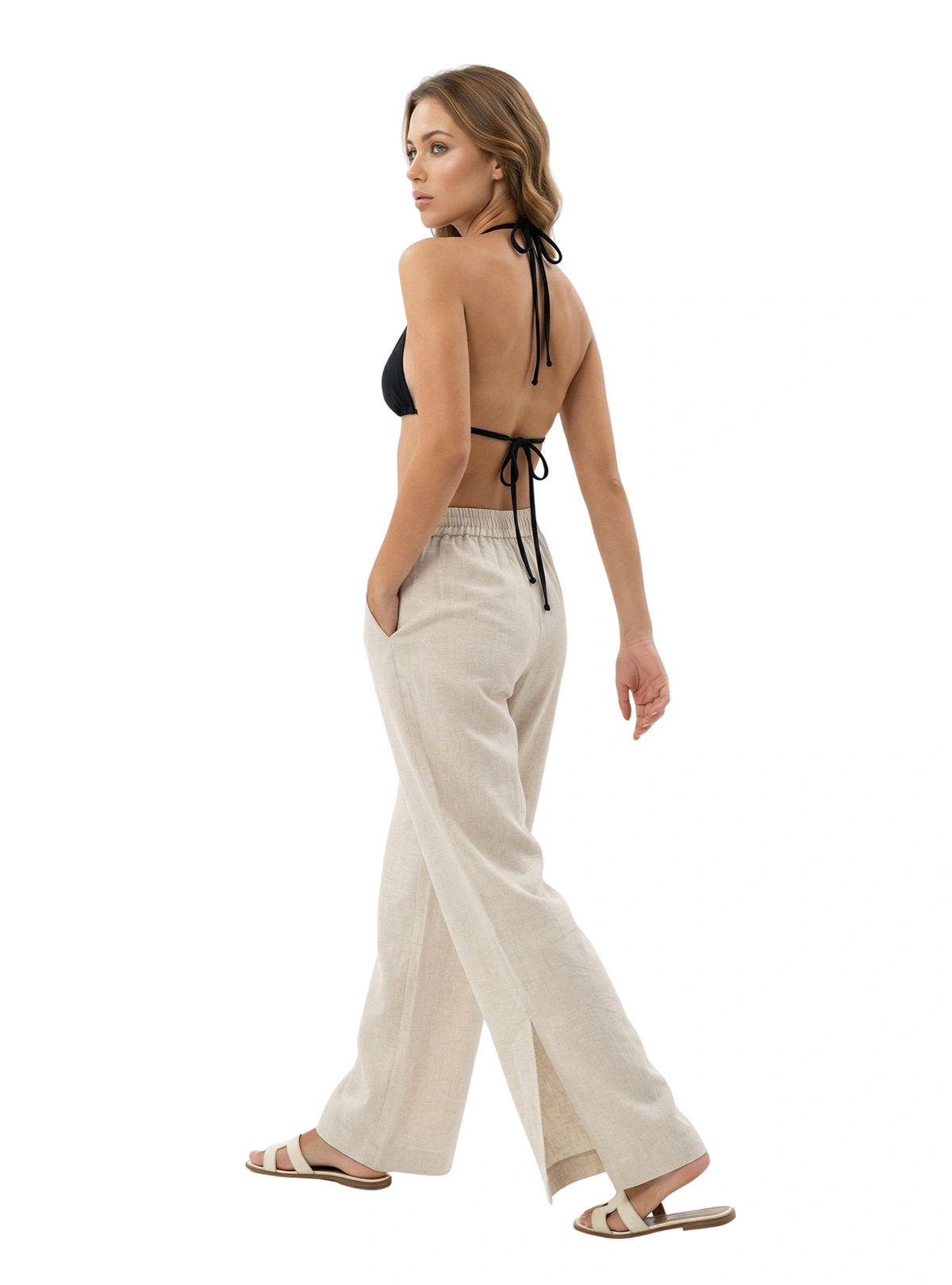 PANTALÓN ESTILO CLÁSICO EN LINO SEMILLA 8346