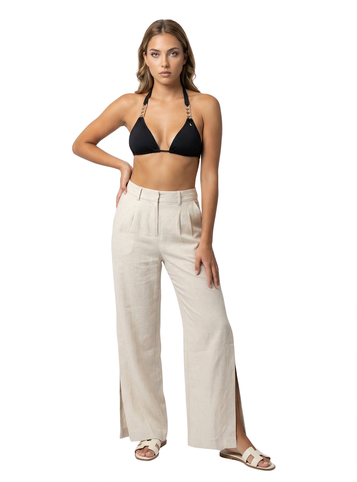 PANTALÓN ESTILO CLÁSICO EN LINO SEMILLA 8346