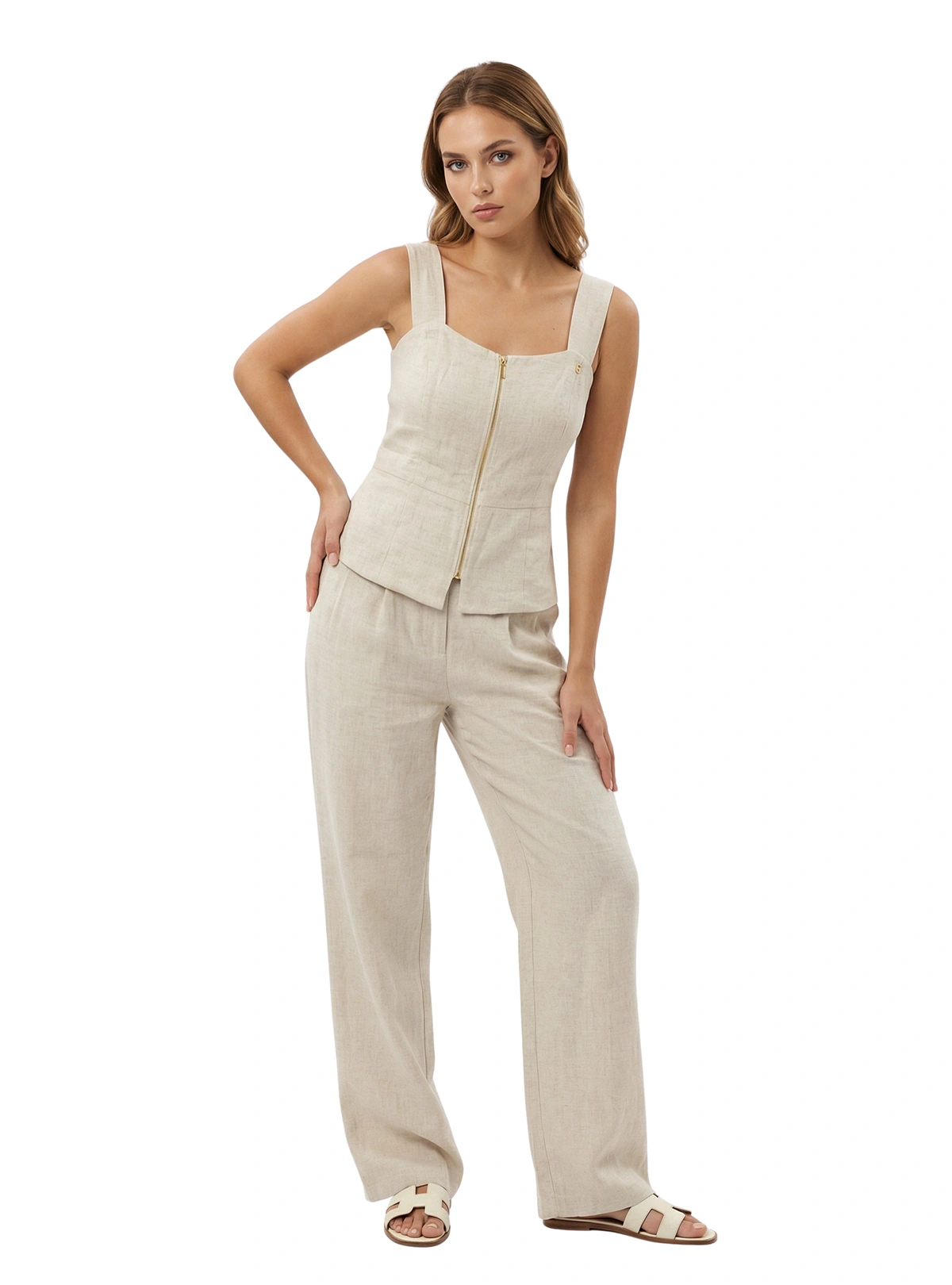 PANTALÓN ESTILO CLÁSICO EN LINO SEMILLA 8346