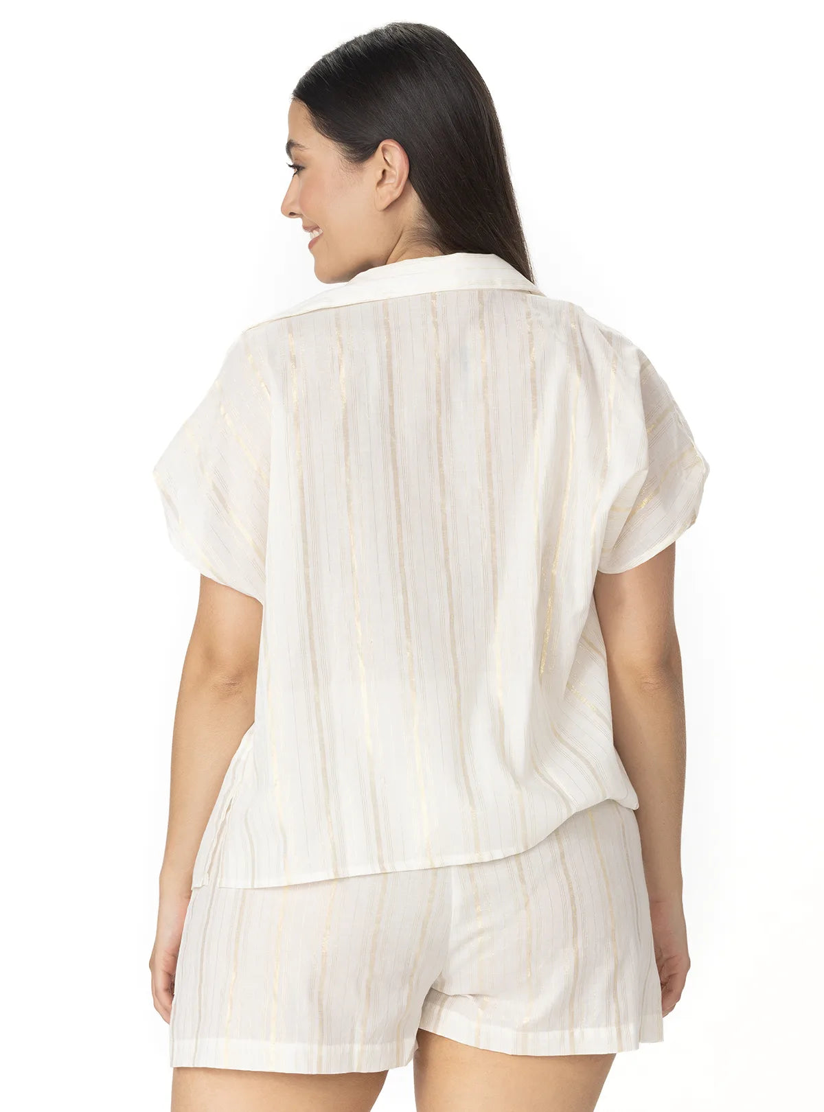 CAMISA CON PRETINA Y BOTONES PERLADOS EN ALGODON CON LUREX 8144 MARFIL