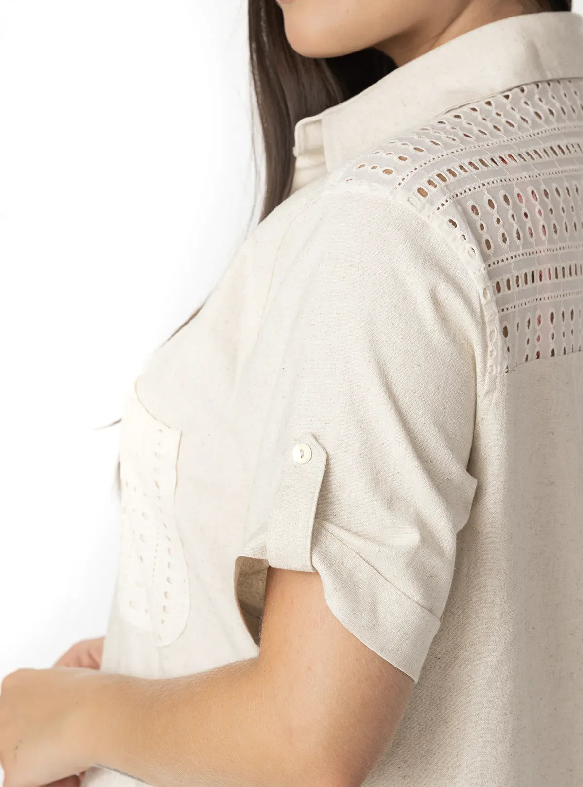 VESTIDO BLUSÓN MIDI EN LINO SEMILLA 8191