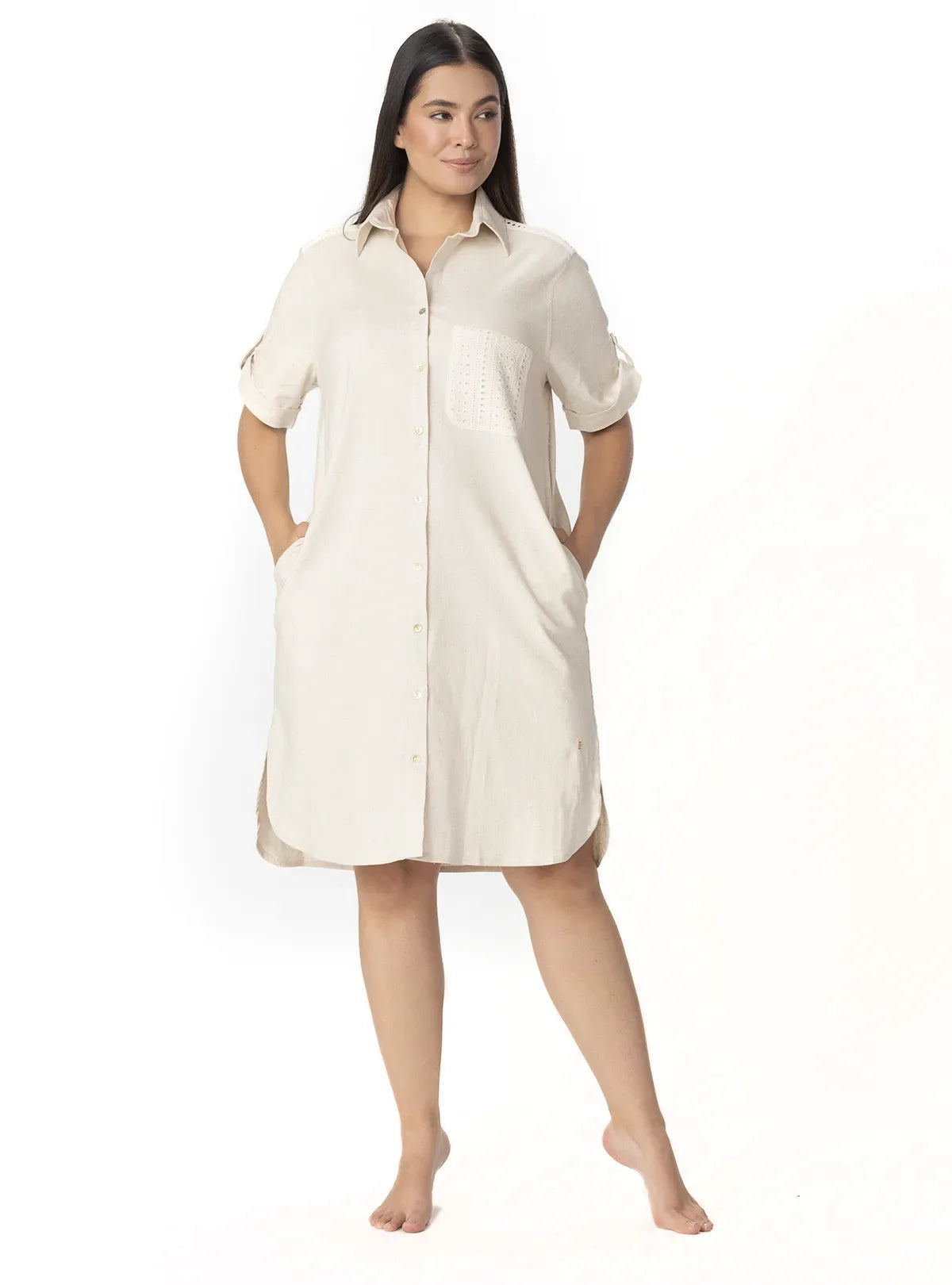 VESTIDO BLUSÓN MIDI EN LINO SEMILLA 8191