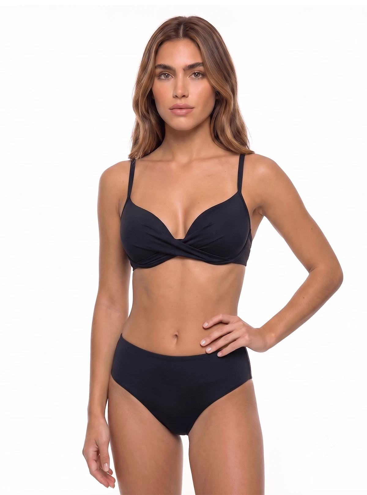 BIKINI SET: COPA REALCE + PANTY CHEEKY. NEGRO. 5122 - MARCA SANDORATTO