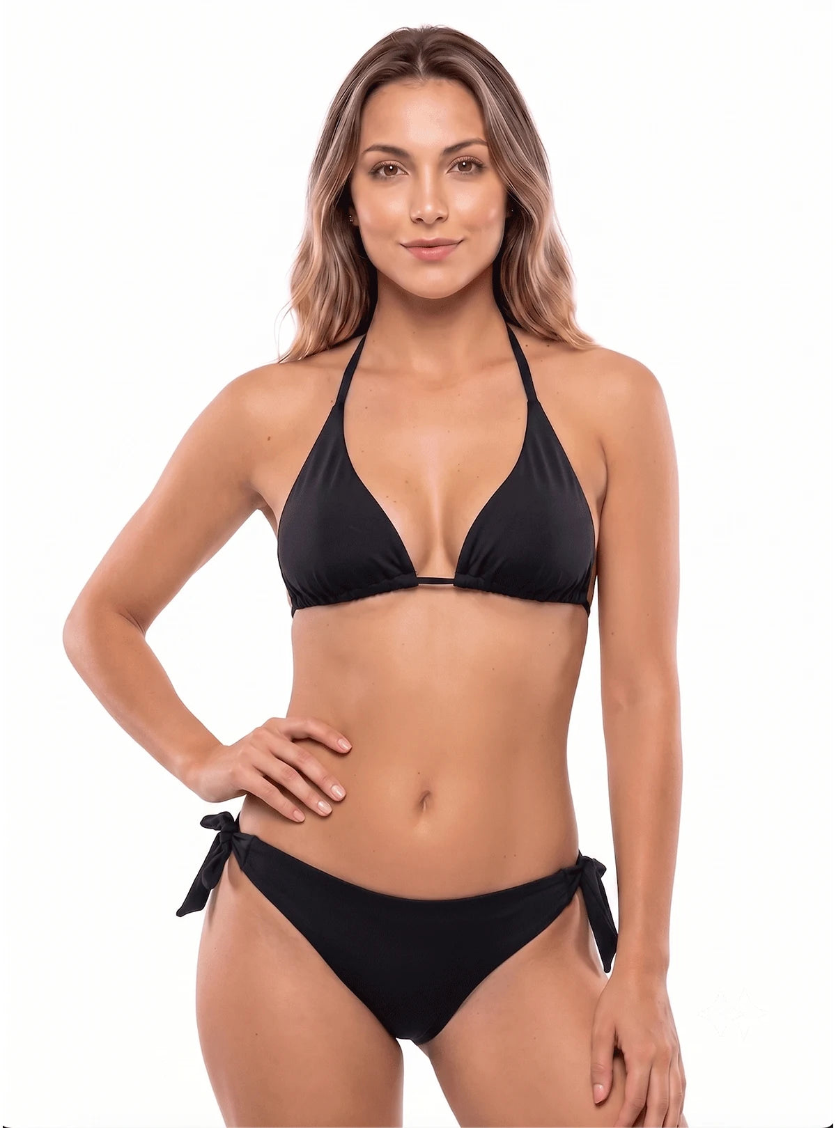 BIKINI SET: TRIÁNGULO + PANTY AMARRE LATERAL. NEGRO. 5120