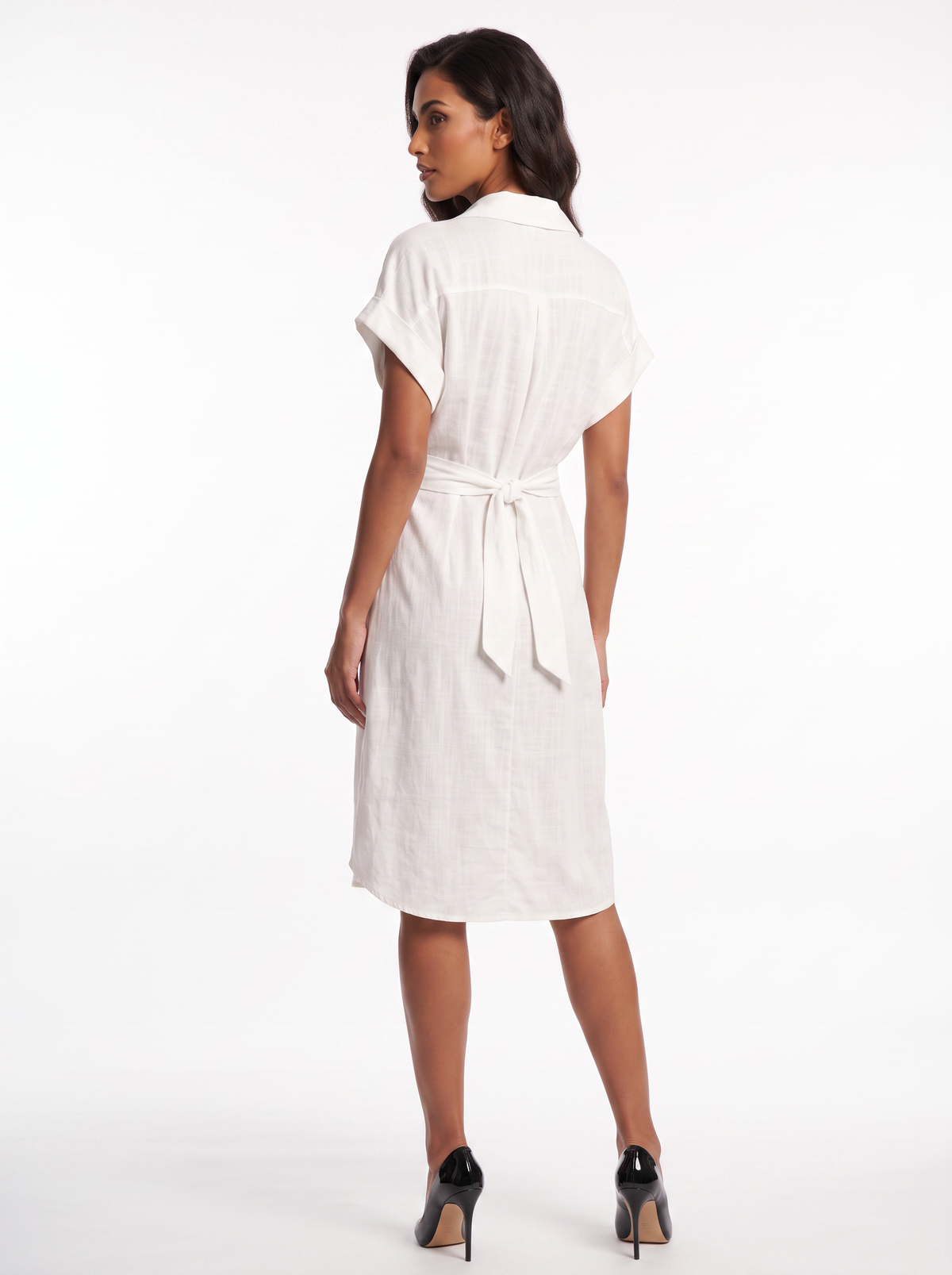 Vestido Midi Blanco para Mujer con Botones en Madera. Casual, Elegante y Versátil. En Viscosa, Lycra. 8094