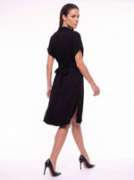 Vestido Midi Negro para Mujer con Botones en madera. Elegante, Casual. En tela viscosa, lycra negro 8095