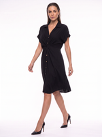 Vestido Midi Negro para Mujer con Botones en madera. Elegante, Casual. En tela viscosa, lycra negro 8095